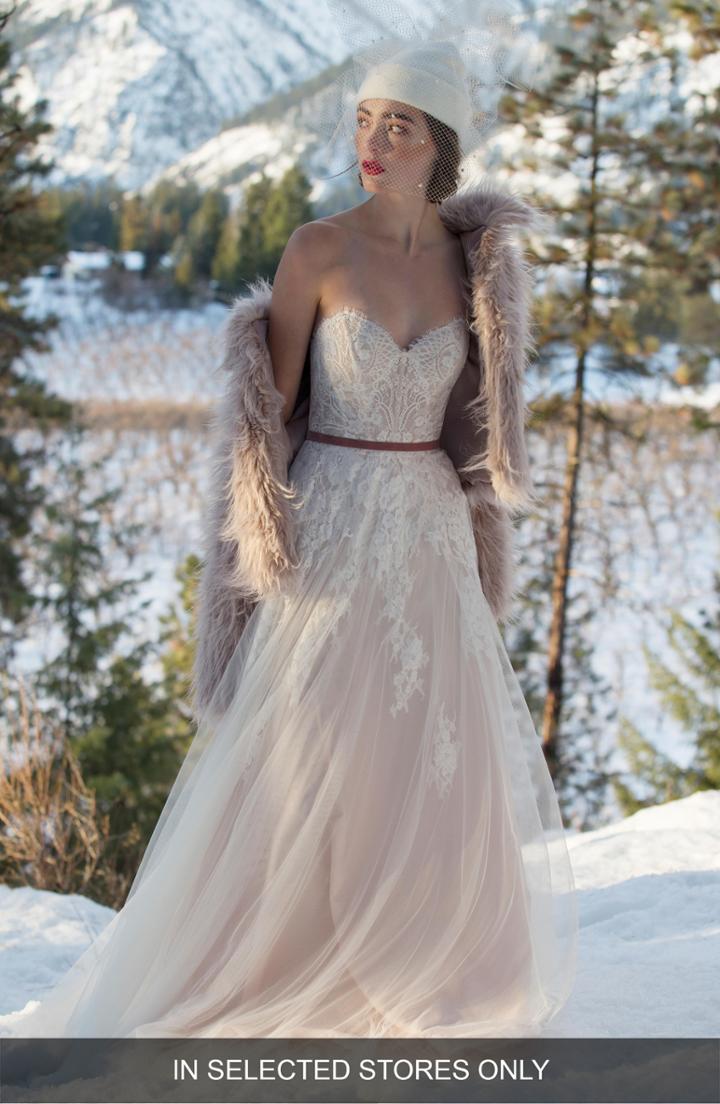 Women's Willowby Geranium Strapless Lace & Tulle Ballgown, Size - Pink