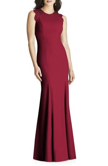Women's Dessy Collection Lace Back Crepe Gown - Burgundy