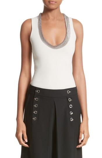 Women's Alexander Wang Chain Mail Trim Tank - White