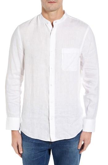 Men's John W. Nordstrom Fit Band Collar Linen Shirt