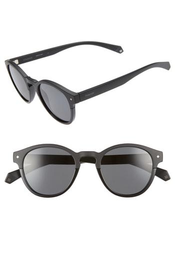 Women's Polaroid 49mm Polarized Round Sunglasses - Black