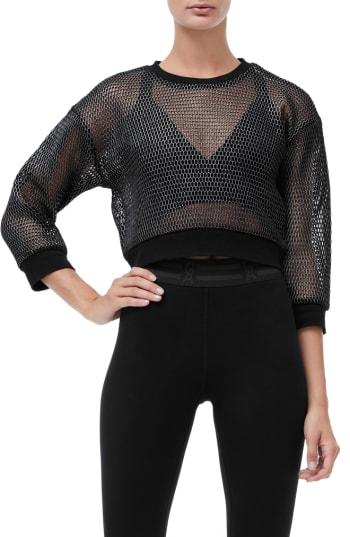 Women's Good American Branded Mesh Pullover Sweatshirt - Metallic
