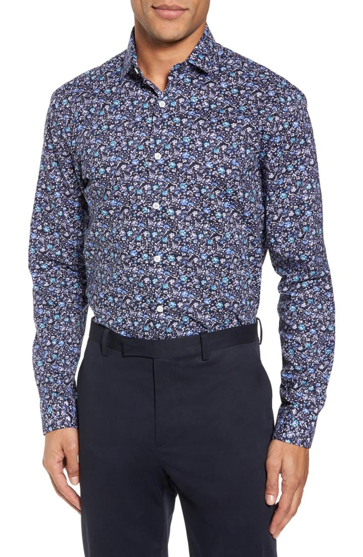 Men's Duchamp Trim Fit Floral Dress Shirt .5 - 34/35 - Blue