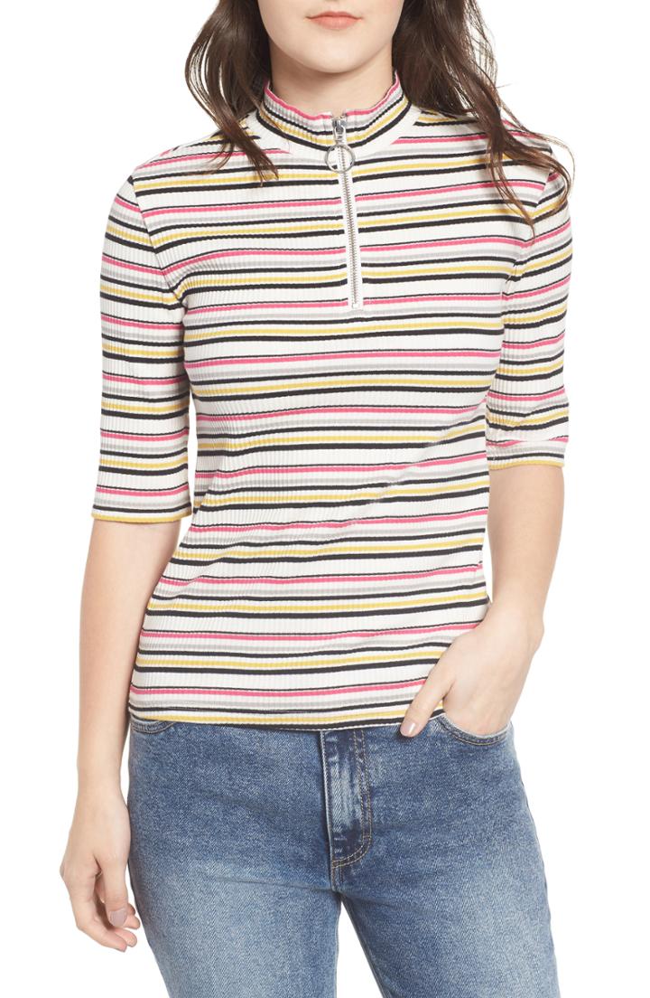 Women's Bp. Stripe Mock Neck Top, Size - Yellow