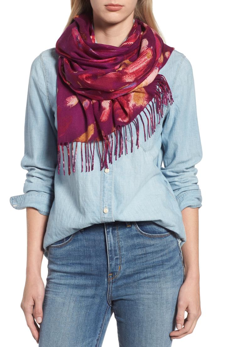 Women's Nordstrom Tissue Print Wool & Cashmere Wrap Scarf, Size - Burgundy