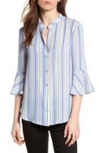 Women's Print Bell Sleeve Shirt - Blue