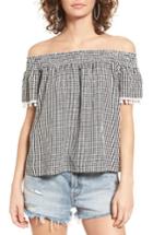 Women's Love, Fire Smocked Check Off The Shoulder Top