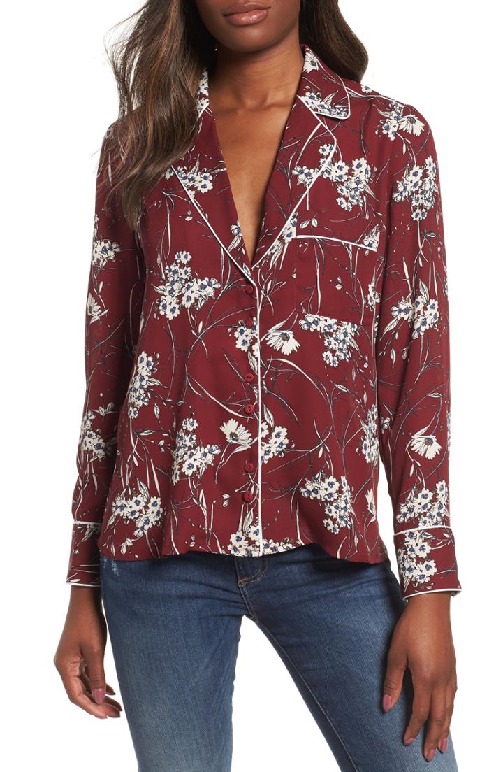 Women's Everleigh Pajama Top With Piping, Size - Burgundy