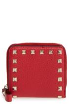 Women's Valentino 'rockstud' Calfskin Leather Zip Around Wallet - Red