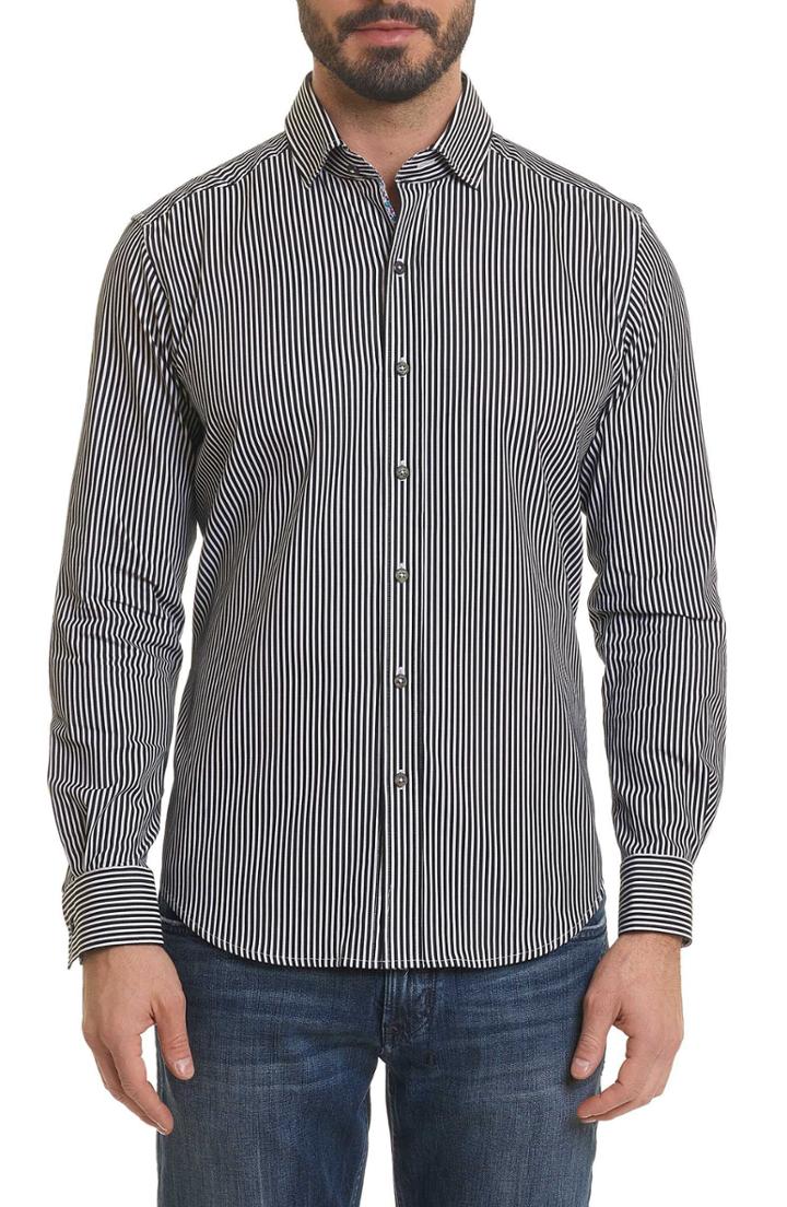 Men's Robert Graham Luther Classic Fit Stripe Sport Shirt, Size - Black