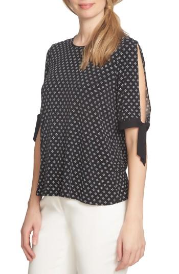 Women's Cece Tie Sleeve Mixed Media Top - Black