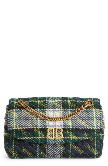 Balenciaga Medium Bb Round Plaid Shoulder Bag - Green