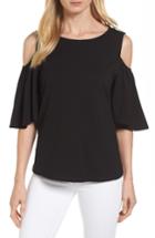 Women's Halogen Knit Cold Shoulder Top - Black