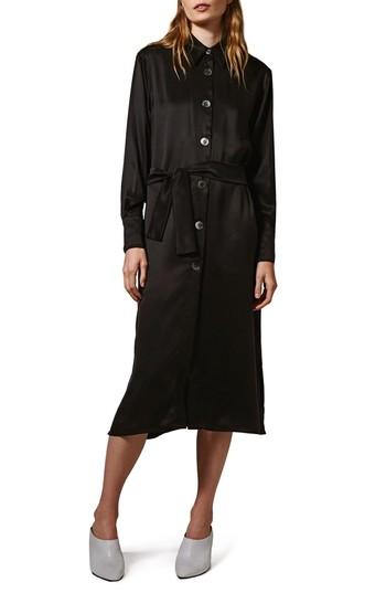 Women's Topshop Boutique Sandwash Belted Silk Shirtdress Us (fits Like 0-2) - Black