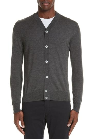 Men's Eleventy Trim Fit Merino Wool & Silk Cardigan - Grey