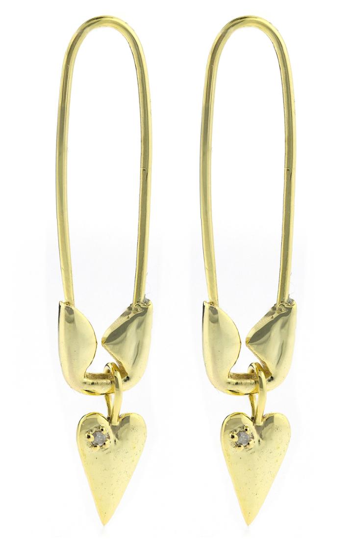 Women's Adornia Diamond Heart Safety Pin Earrings