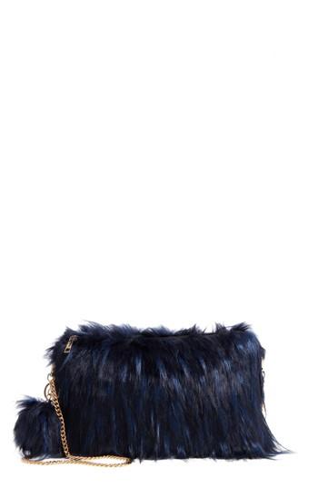 Natasha Couture Faux Fur Clutch - Blue