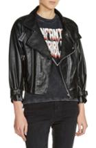 Women's Maje Loose Sleeve Leather Moto Jacket - Black