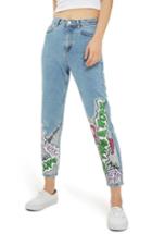 Women's Topshop Glitter Graffiti Mom Jeans X 30 - Blue