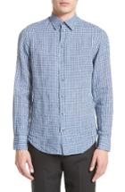 Men's Armani Collezioni Trim Fit Gingham Check Linen Shirt - Blue