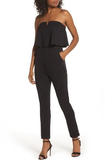 Women's Fraiche By J Strapless Ruffle Jumpsuit - Black