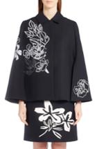 Women's Fendi Floral Embroidered Wool & Silk Cape Us / 44 It - Black
