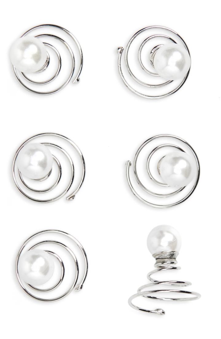 Tasha Set Of 6 Pearl Spin Pins, Size - Ivory
