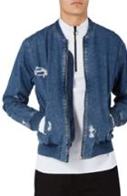 Men's Topman Distressed Denim Bomber Jacket, Size - Purple