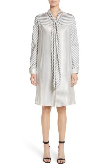 Women's St. John Collection Stripe Tie Neck Shirtdress - Ivory