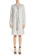 Women's St. John Collection Stripe Tie Neck Shirtdress - Ivory