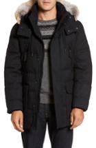 Men's Marc New York Tech Herringbone Down Parka With Genuine Coyote Fur Trim - Black