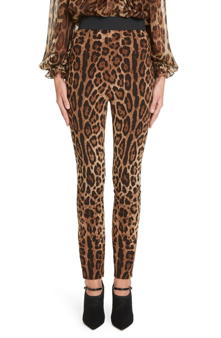 Women's Dolce & Gabbana Leopard Print Cady Leggings Us / 38 It - Brown