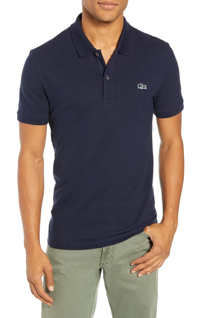 Men's Lacoste Slim Fit Stretch Mini Pique Polo (s) - Blue