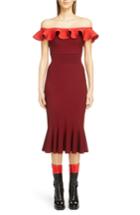 Women's Alexander Mcqueen Ruffle Off The Shoulder Sweater Dress - Red