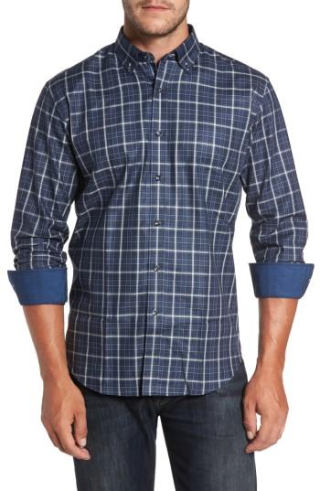 Men's Bugatchi Trim Fit Windowpane Sport Shirt - Blue