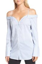 Women's Trouve Off The Shoulder Stretch Poplin Shirt, Size - Blue