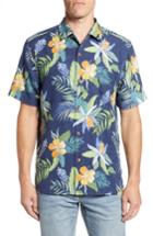 Men's Tommy Bahama Beach Crest Blooms Short Sleeve Silk Blend Sport Shirt - Blue