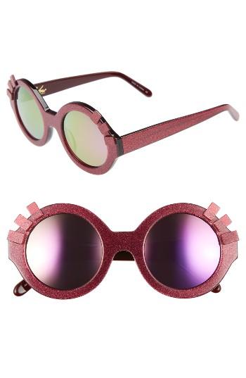 Women's Vow London Andie Eyelash 46mm Round Sunglasses - Hot Pink Glitter