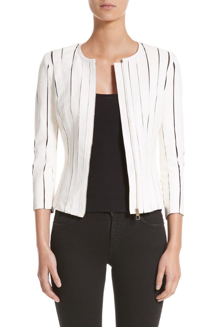 Women's Versace Collection Leather Panel Jacket Us / 44 It - White
