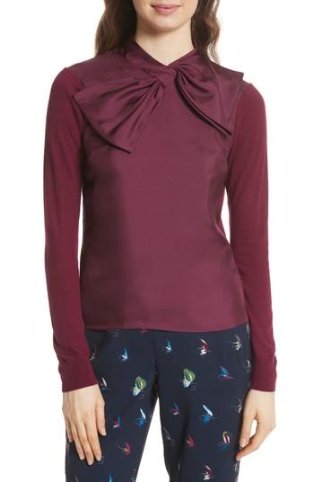 Women's Ted Baker London Bow Woven Front Sweater - Purple