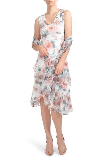 Women's Komarov Tiered Chiffon Dress With Wrap