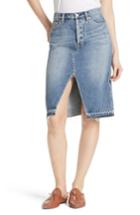 Women's Free People Front Slit Denim Skirt - Blue