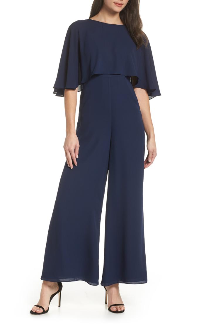 Women's Fame And Partners Georgette Jumpsuit With Removable Cape - Blue