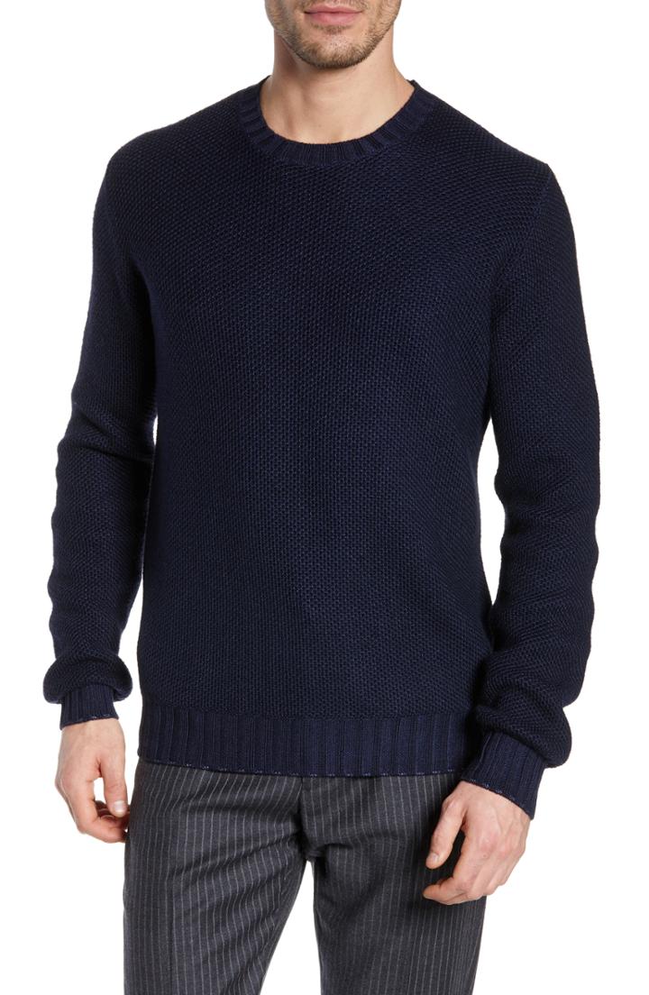 Men's Samuelsohn Thomas Merino Wool Crewneck Sweater - Blue