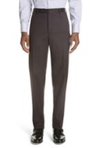 Men's Canali Cavaltry Flat Front Solid Stretch Wool Trousers - Brown