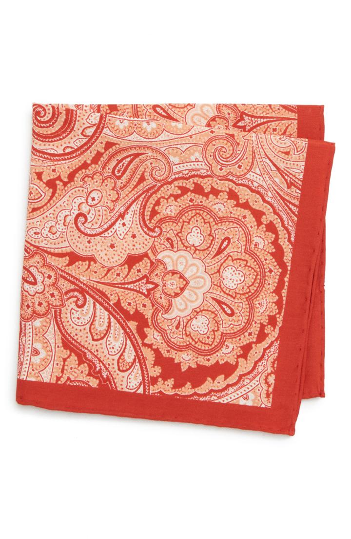 Men's Southern Tide Provincetown Paisley Cotton & Silk Pocket Square, Size - Red