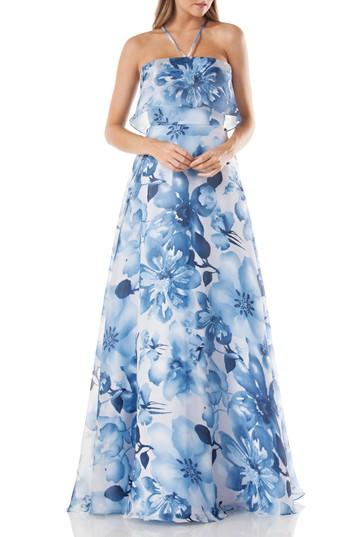 Women's Carmen Marc Valvo Infusion Organza Halter Gown - Blue