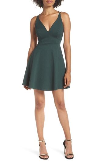 Women's Lulus Believe In Love Strappy Back Skater Dress - Green