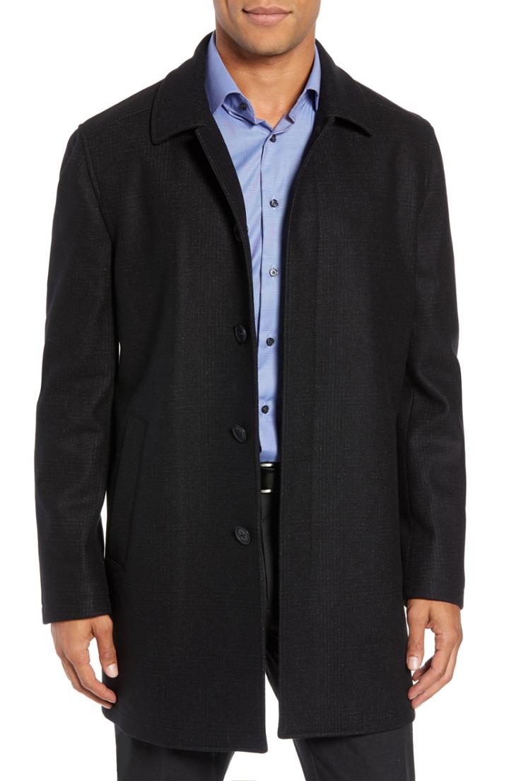 Men's John W. Nordstrom Brandon Plaid Wool Blend Coat - Black
