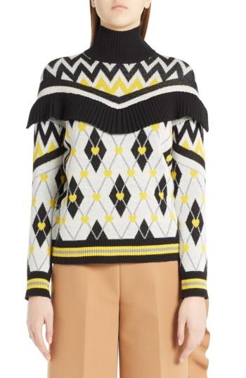 Women's Msgm Agryle Heart Turtleneck Sweater - White